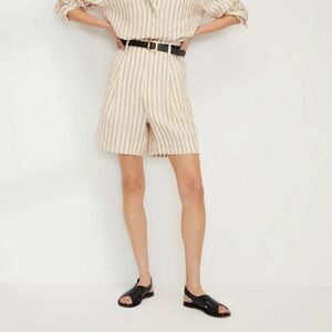 EVERLANE The Linen Way-High® Drape Striped Shorts 2